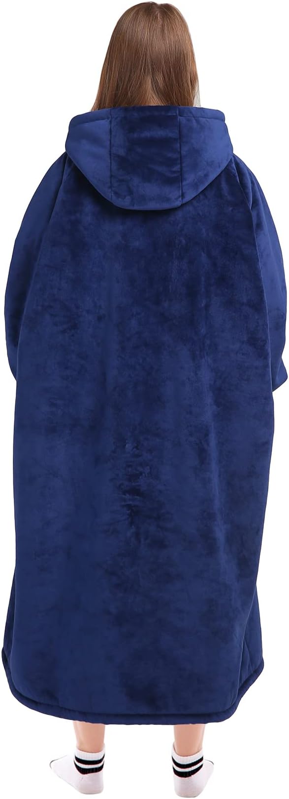 Waitu Oversized Wearable Blanket Sweatshirt Gifts for Women and Men, Soft Sherpa Blanket Hoodie with Sleeves and Pocket, Warm Body Blanket Robe - Navy