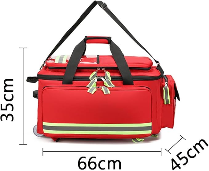 Generic Portable Trolley First Aid Kit Bag with Wheels, Large Capacity Outdoor Emergency Medical Duffle Bag Empty,Medical Trolley Bag with Compartments Removable,Ideal for EMT, EMS, Paramedics, Red
