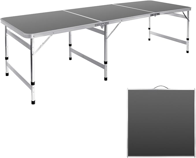 Moosinily Camping Table 6FT Folding Table Large 3 Adjustable Height Portable Picnic Camp Aluminum Outdoor Table Picnic BBQ Black