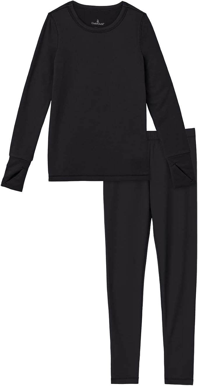 Cuddl Duds Girls Heavyweight Cold Weather Fleece Lined Thermal Set – Long Sleeve Shirt & Leggings – Long Johns for Kids
