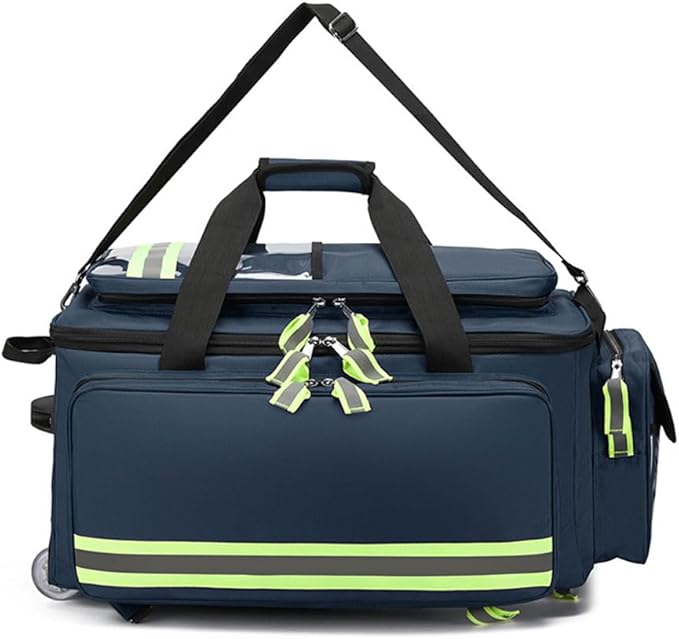 Generic Portable Trolley First Aid Kit Bag with Wheels, Large Capacity Outdoor Emergency Medical Duffle Bag Empty,Medical Trolley Bag with Compartments Removable,Ideal for EMT, EMS, Paramedics, Blue