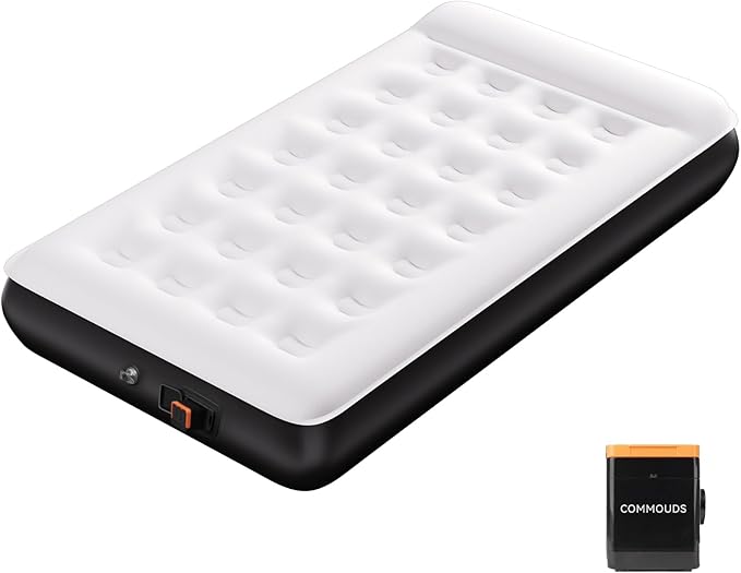 COMMOUDS Twin Air Mattress with Built-in USB Rechargeable Air Pump, Camping Blow up Mattress, Portable Inflatable Mattress, Air Bed for Outdoor, Travel, Home and Guest, 8" Raised