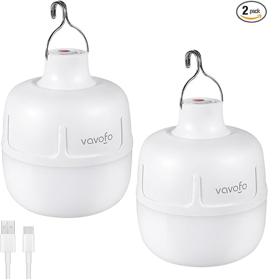 VAVOFO 2PCS 20W LED Camping Lantern Rechargeable, 1200LM Camping Light , 3000mAh Portable Tent Light , IP65 Waterproof Flashlight Lanterns for Emergencies ,Power Outages,Hurricane (White)