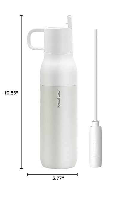 VSITOO 25oz Insulated Stainless Steel Filtered Water Bottle for Travel and Everyday Use ，5-Stage 0.01μm Ultra-strong Filtration，Reusable，Improves Taste，for Hiking, Cycling, Gym & Outdoor Use，White