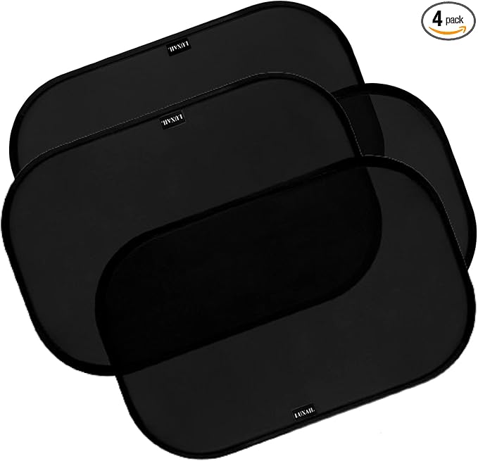 LUXAIL Car Window Shades for Baby 19”x12” (4 Pack) - Blocks 99.98% UVR, Sun Protection and Sun Shade Blocker, Glare Shield Protection, Side Car Window Screens, Mesh Window Covers, Window Cling