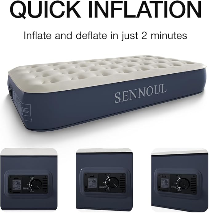 SENNOUL Air Mattress Twin with Built in Pump - 2 Mins Quick Self Inflatable,13"/550lbs Max Blow Up Bed, All Night Stability No Lost Air，No Peculiar Smell for Camping,Home,Guests & Portable Travel