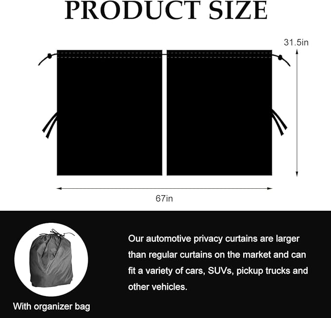 Car Privacy Curtain, Vehicle Privacy Blackout Curtain Sun Shade Cover, Auto Sunshade Screen Cover Blocks Light for Sleeping Camping Fit Sedan SUV Truck, Car Accessories