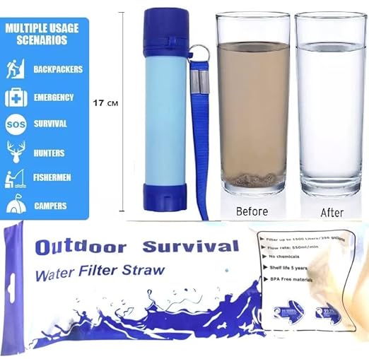Galaxy Personal Portable Water Filter Straw Filtration Purifier for Hiking, Camping, Hunting, Travel, Outdoor Emergency Survival Detachable Drinking One Pack