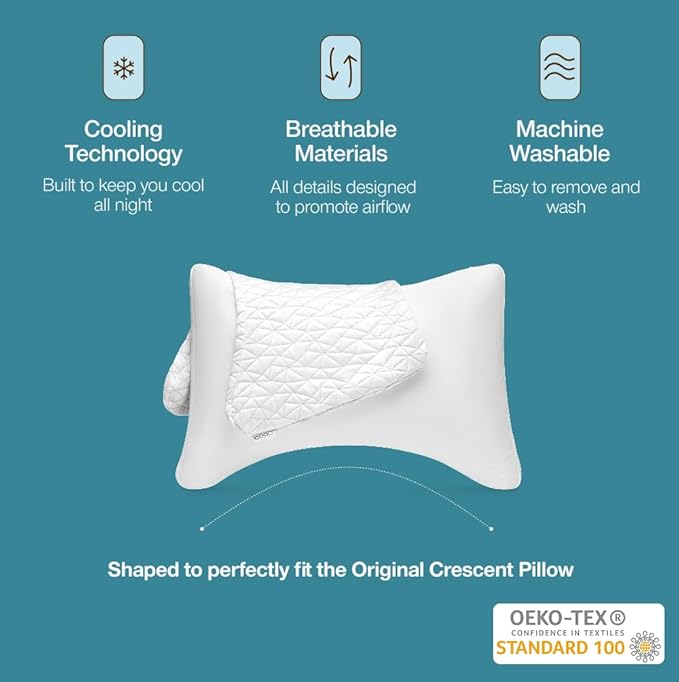 Coop Home Goods Cool Side Crescent Pillowcase, Queen Size Cooling Pillow Case for Hot Sleepers, Crescent Shape, Two-Sided Pillow Covers, Cozy Side & Cool Side, Ultra Soft Lulltra Cool Technology