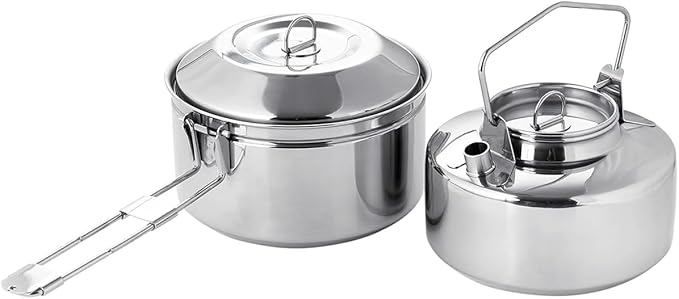 Fire-Maple Antarcti S/S Kettle Pot Set | 18-8 Stainless Steel | all Steel Construction | Ideal for Camping Bushcraft Use | Compact Cookware Set