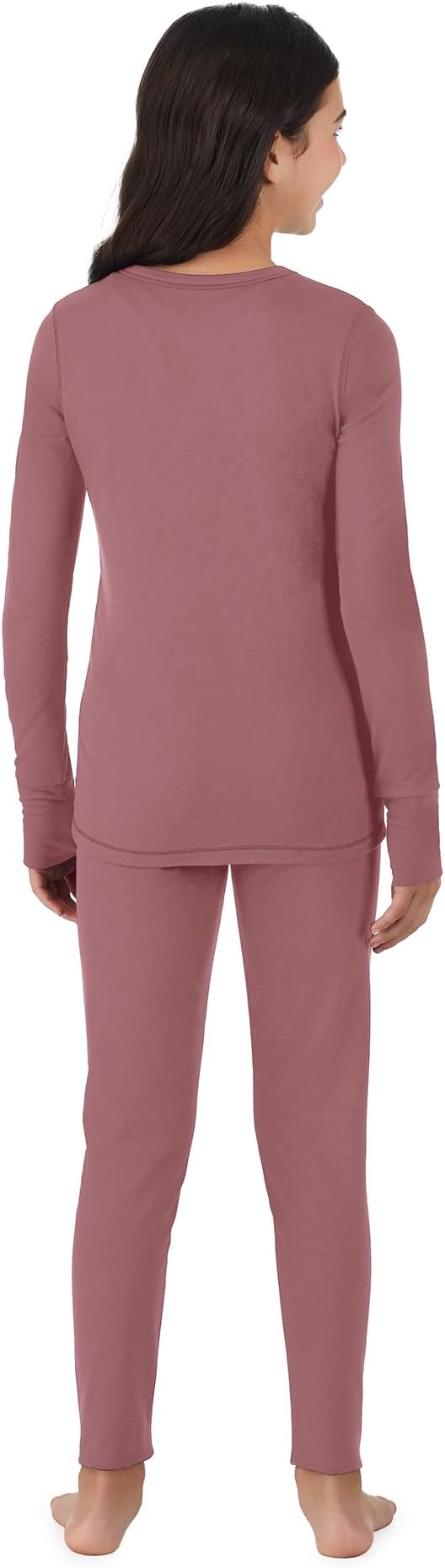 Cuddl Duds Girls Heavyweight Cold Weather Fleece Lined Thermal Set – Long Sleeve Shirt & Leggings – Long Johns for Kids