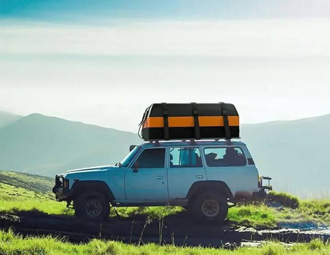Waterproof Rooftop Cargo Bag All Weather Roof Rack Carrier Heavy Duty Cross Bars Adjustable Strap 55" W x 35" D x 15" H Soft Car Foldable Luggage Storage Universal Fit SUV Trunk Pickup Truck Bed