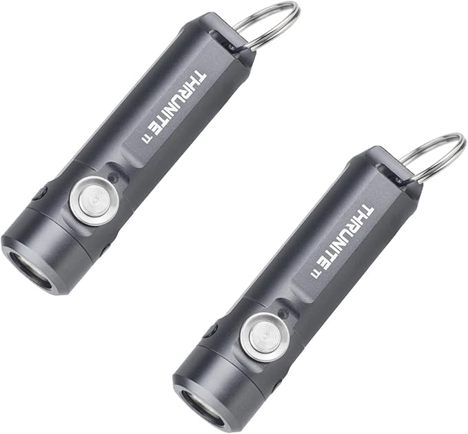 ThruNite Ti Keychain Flashlight, Bright 650 Lumens LED Portable Light, Compact USB-C Rechargeable Battery Mini Flash Light, Small EDC Pocket Torch Light for Camping, Everyday Carry, Grey (2PCS)