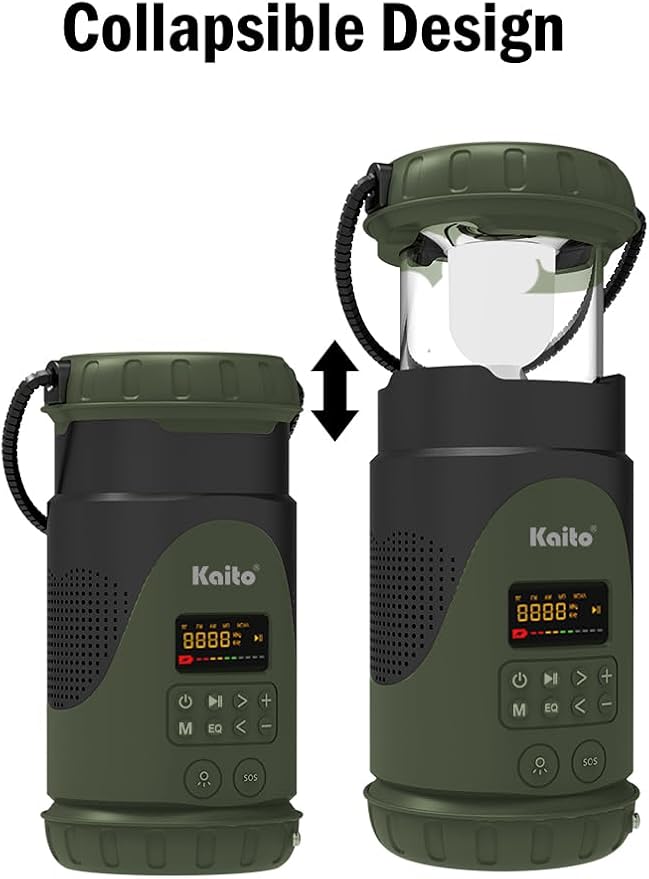 Kaito KL101 Emergency Camping Lantern & Flashlight, Hand Crank & Solar Powered, 5000mAh Rechargeable Battery, AM/FM/Weather Radio, Waterproof, SOS Alarm, USB Charging