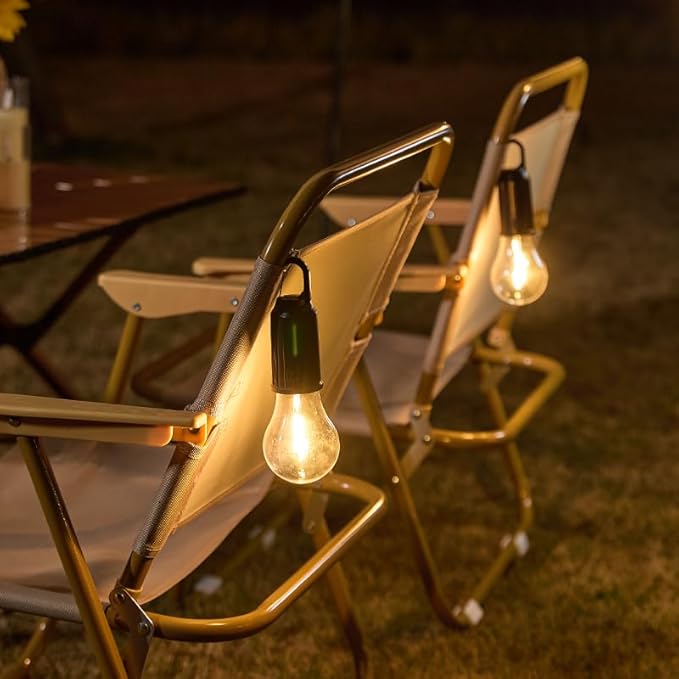 4 Pack Solar Camping Lights , Rechargeable Light Bulbs , Hanging Tent Lantern Outdoor Indoor with Clip Hook Keychain 4 Lighting Modes for Christmas Decorations Hiking Backpacking Warm Light