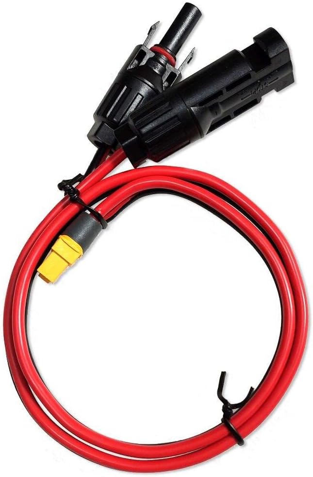 Solar Panel Connector to XT60 Extension Cable 12AWG, Solar Adapter Male Female to XT60 Input Port for Portable Power Station & Solar Generator (2FT)