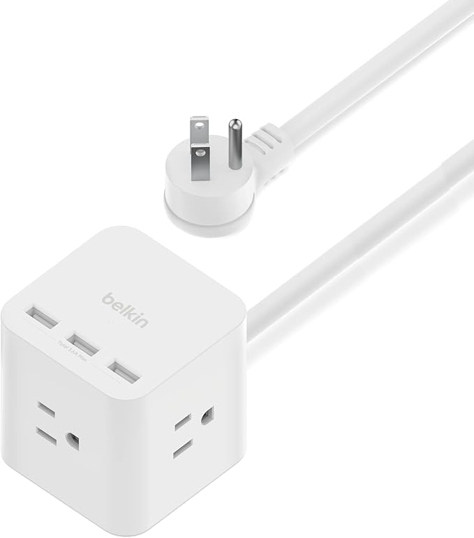 Belkin 6-Outlet Power Cube w/ 3 AC Outlets, 3 USB-A Ports, & 5ft Sturdy Extension Cord - Convenient Compact Cube for Home, Office, Travel, Desktop, & Phone Charger - 4.5 Amps