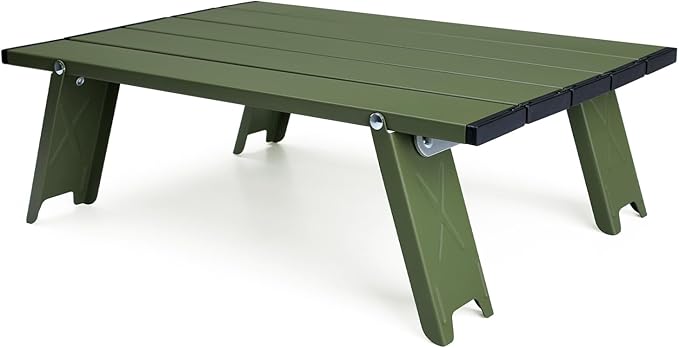 Small Folding Camping Table, Ultralight Portable Mini Beach Table with Carry Bag, Compact Low Side Picnic Tables Aluminum for Beach Camping, Green