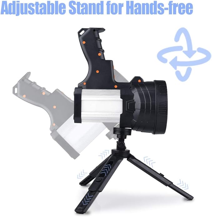 YIERBLUE Rechargeable Spotlight, Super Bright 2000000 High Lumen LED Handheld Spotlight Long Lasting Large Flashlight Searchlight and Flood Camping Flashlight with Foldable Tripod