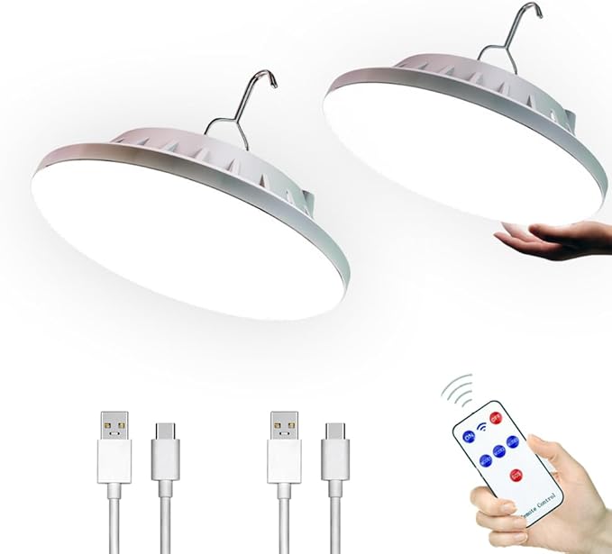 [120 LED ] Solar Camping Lights Rechargeable Portable Lantern Tent Lamp 5 Mode USB Remote Control Hanging Waterproof for Home Indoor Outdoor Emergency Courtyard 2 Pack