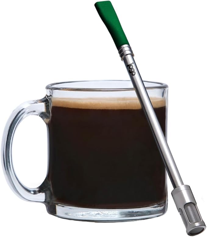 JoGo - The Original Coffee and Tea Brewing Straw - Portable Coffee Maker - Stainless Steel Single Serve Strainer - Filter Function for Hot & Cold Brew - Yerba Mate Straw for Loose Leaf Teas & Coffee