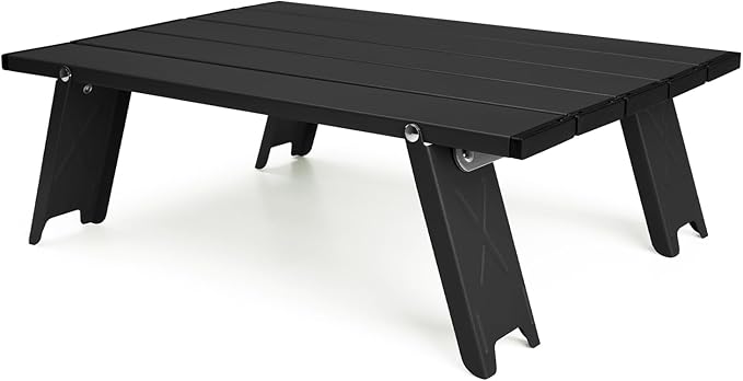 Small Folding Camping Table, Ultralight Portable Mini Beach Table with Carry Bag, Compact Low Side Picnic Tables Aluminum for Beach Camping, Black