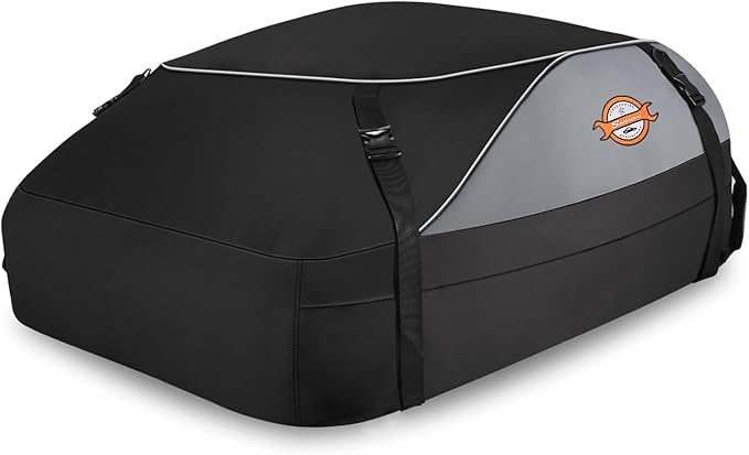 Sailnovo Car Rooftop Cargo Carrier Roof Bag, 15 Cubic feet Waterproof Roof Cargo Carrier fit car with/Without Luggage Rack - Vehicle Soft Shell Roof Cargo Box with Tie-Down Strap, Safety Hook