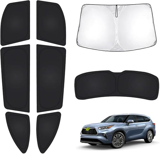 T TGBROS Windshield Sun Shade for Toyota Highlander 2020-2025 2026 Car Window Shades Thicken UV Block and Blackout Privacy Foldable Sunshades 8PCS Accessories Keep Cool Sun Visor Covers