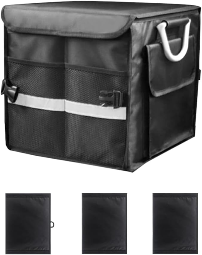 55L Car Trunk Organizer with Reflective Stripes.1680D Polyester Folding Car Organizer with Reinforced Handles, Folding and Multi-Compartment, Storage for SUV, Truck, Sedan (Black, 28L)