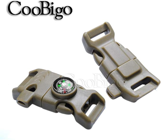 CooBigo 5/8" Compass Whistle Buckle Plastic Paracord Bracelet Outdoor Camping Emergency Survival Travel Kits