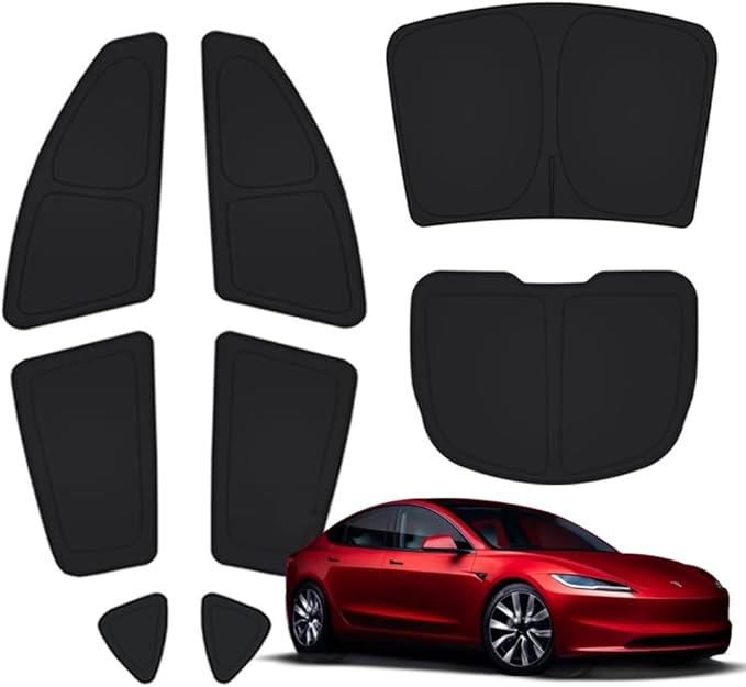 TESBEAUTY 8-Piece Camping Privacy Curtain Especially Designed for Tesla Model 3, Upgraded 5-Layer Thickness Camping Shades, Windshield Cover, Sunshades, Camping Screens UV Blocker Foldable 100% Fit