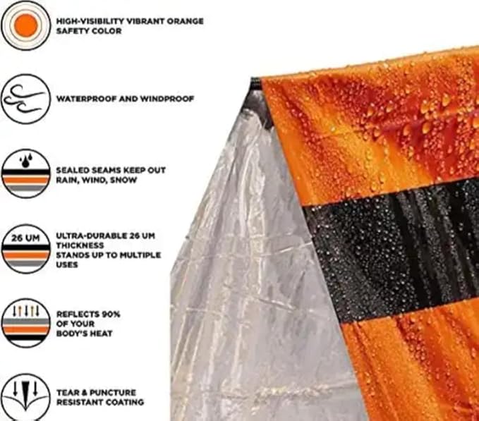Survival Tent Kit - All-Weather Protection for Camping, Hiking & Survival - Includes Emergency Whistle, Paracord, Blanket, Tube Tent