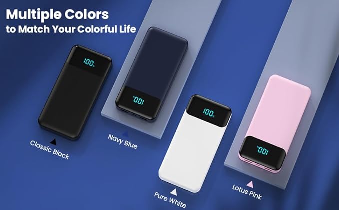 Portable Charger 40800mAh Power Bank with 3 Built-in Cable,PD 25W USB C in&Out Power Bank Fast Phone Charging,QC4.0 5 Output Travel Camping Essential Battery Pack for iPhone 17/16,Samsung Android-Navy