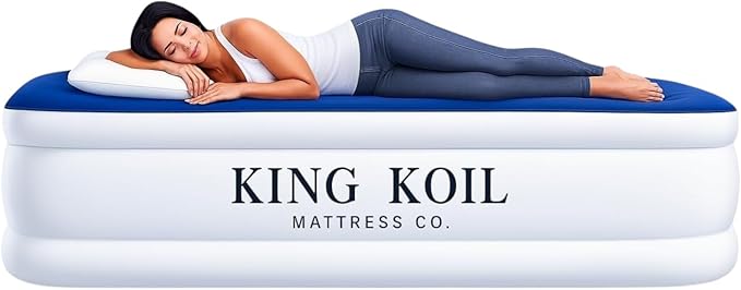 King Koil Luxury Pillow Top Plush Queen Air Mattress with Built-in High-Speed Pump Best for Home, Camping, Guests, Queen Size Double Airbed Adjustable Blow Up Mattress, Waterproof, 1-Year Warranty