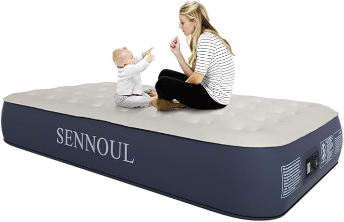 SENNOUL Air Mattress Twin with Built in Pump - 2 Mins Quick Self Inflatable,13"/550lbs Max Blow Up Bed, All Night Stability No Lost Air，No Peculiar Smell for Camping,Home,Guests & Portable Travel
