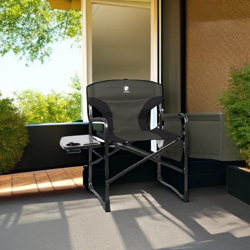EVER ADVANCED Aluminum Lightweight Folding Director Chair, 350lbs Heavy Duty Camping Chair with Side Table & Storage, 19" Joint-Friendly Height Easy to Stand, Portable Makeup Artist & Vendor Chair