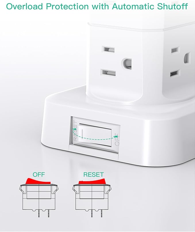 PD20W Power Strip Tower, Charging Station Desk Accessories, Flat Plug, 12 Outlets 4 USB Ports, 1080J Surge Protection, 6Ft Extension Cord with Multiple Outlets, Office Supplies, Dorm Room Essentials