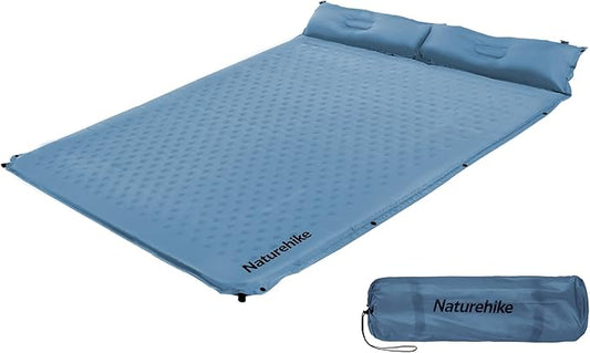 Naturehike Camping Sleeping Pad, Ultralight Camping Mat 2 Person with Pillow, Fast Inflating, Memory Foam Sleeping Pad for Hiking, RV Camping, Blue