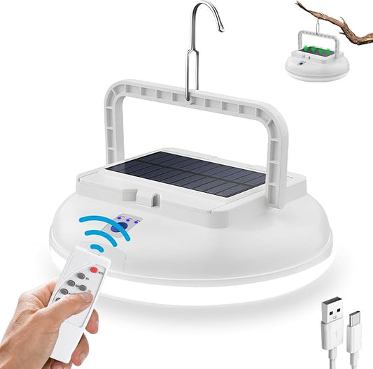 USB Solar Camping Light with Remote Control - Portable Camping Lantern Hanging Waterproof Tent Light Outdoor Lamp for Camping, Canopy, Hurricane Emergency, Power Outages (126 Piece LED)