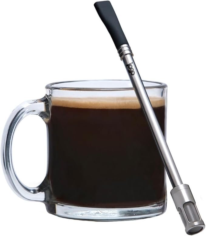 JoGo - The Original Coffee and Tea Brewing Straw - Portable Coffee Maker - Stainless Steel Single Serve Strainer - Filter Function for Hot & Cold Brew - Yerba Mate Straw for Loose Leaf Teas & Coffe