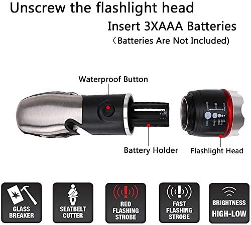 Multi Tool LED Flashlight, All in One Tool Light for Emergency, Camping and Cars with Glass Breaker and Seatbelt Cutter (Black)