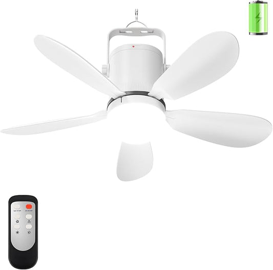 21” Ceiling Fan Light, Battery Operated Gazebo Fan Light with Remote, Portable Rechargeable Ceiling Camping Fan Light for Outside, for Tent Canopy Porch Patio Greenhouse Camping RVs Pergola