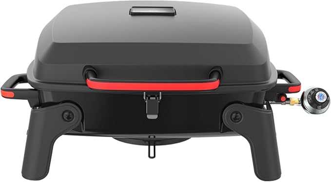 Megamaster 1-Burner Portable Gas Grill with Locking Lid, 11,000 BTU Stainless Steel Burner, Foldable Legs, Small Propane Grill for Outdoor Cooking, Camping, BBQs, Patios, and Gardens - 820-0065C