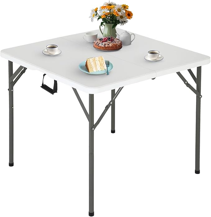FDW 34" Folding Card Table Plastic, Portable Square Height, Perfect for Party and Parties Backyard Events, White