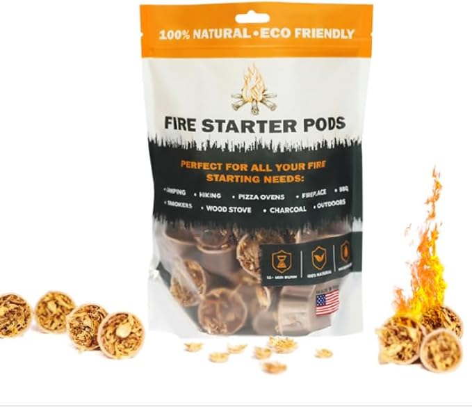 Quick to Light Wax Fire Starters Camping | 15+ Min Burn Time, Fire Starters for Fireplace & Campfire with Waterproof Matches (Pack of 50)