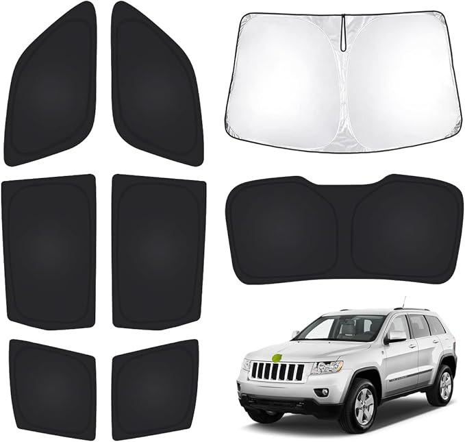 T TGBROS Windshield Sun Shade for Jeep Grand Cherokee 2011-2021 Car Window Shades Thicken UV Block and Blackout Privacy Foldable Sunshades 8PCS Accessories Keep Cool Sun Visor Covers