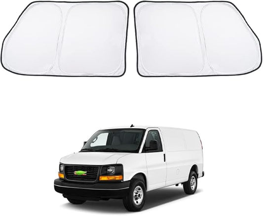 T TGBROS Custom Fit for Car Sunshade 1996-2021 GMC Savana Van,Passenger,Cargo Van Side Window Front Seat Sun Shade Sun Shield Blocks UV Rays Keeps Your Vehicle Cool 2pcs