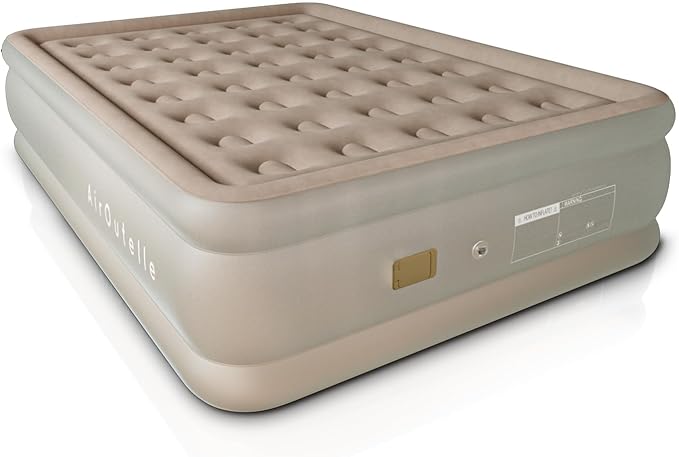Semi-Frosted Full Air Mattress - 18 Raised Comfort Air Bed, 650lb Capacity w/USB Pump | Ultra Plush Khaki Velvet Top | Camping & Guest Bed | Fast Inflation & Leak-Proof