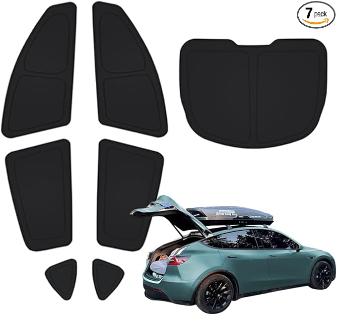 TESBEAUTY Upgraded Camping Privacy Curtain 7-Piece (No Front Windshield) for Tesla Model Y Camping Shades Privacy Screens UV Blocker Darker Thicker 5-Layer Material Tesla Accessories Foldable