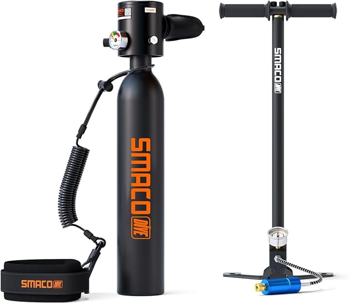 SMACO 0.5L Mini Scuba Tank Portable Diving Tank Reusable Lightweight Diving Cylinde Compact Emergency Pony Bottle for Snorkeling, Freediving, Air Backup Lung Air Tank S300